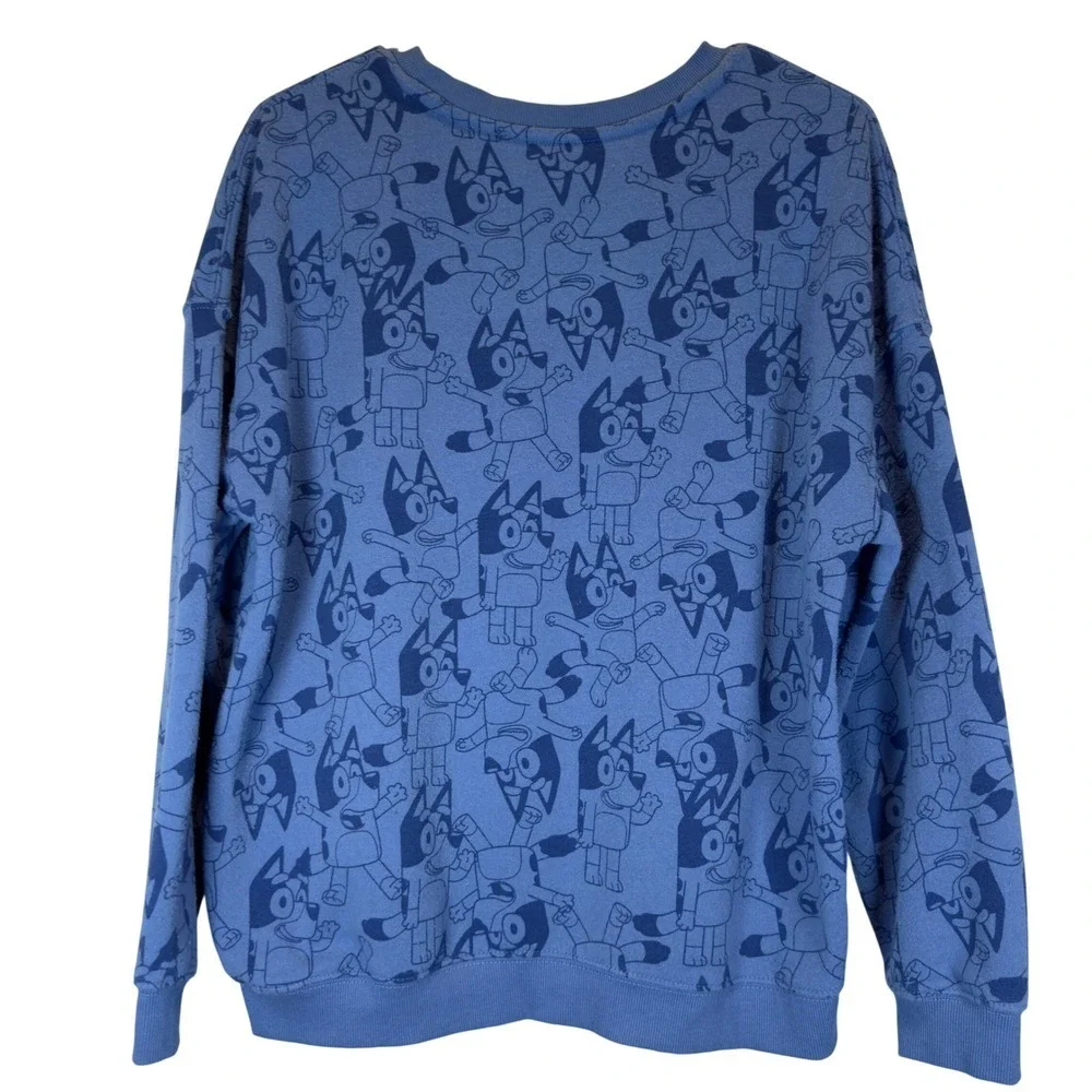 Bluey All Over Print Embroidered Crewneck Sweatshirt Pullover Blue Women's M - Picture 3 of 5